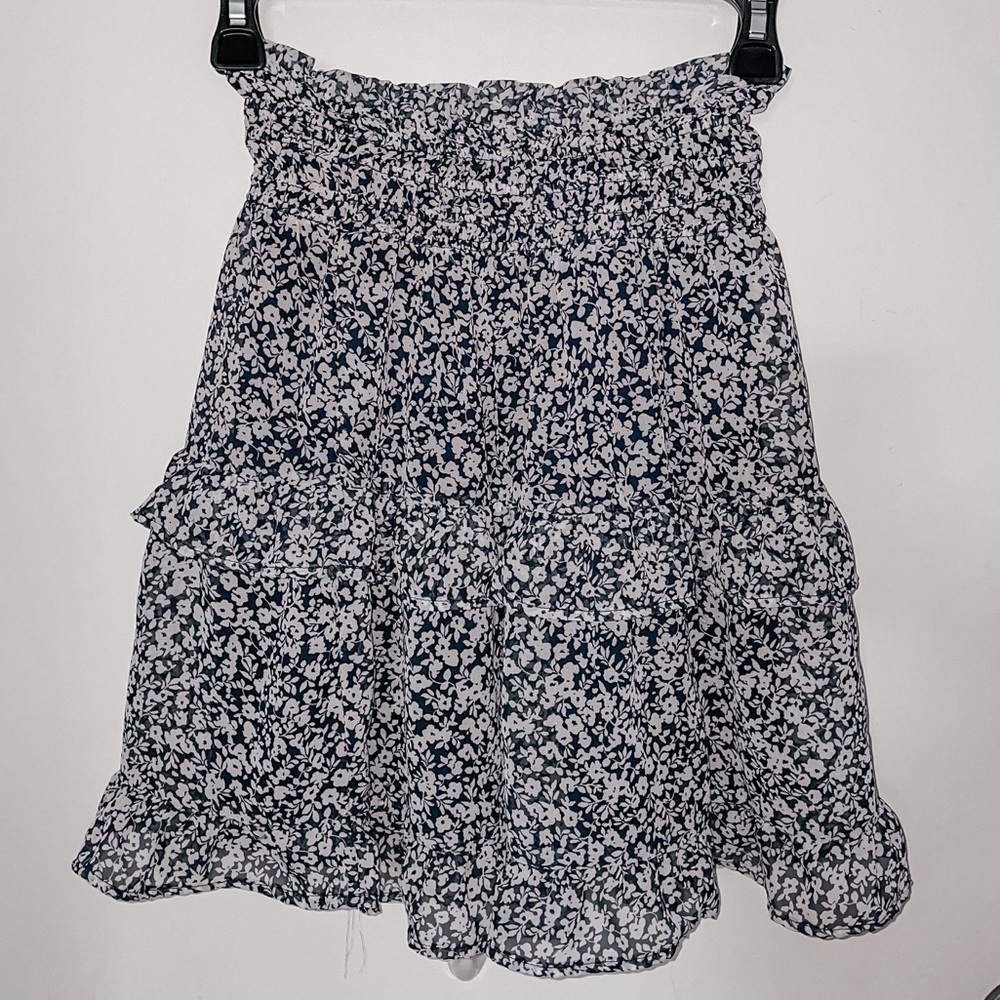 SIENNA SKY flower ruffle navy skirt